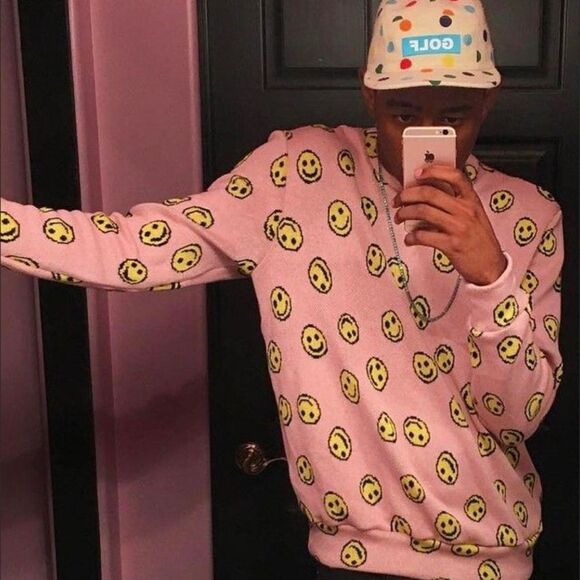 RARE GOLFWANG Pink/Yellow/Black Smiley Face Sweater - Picture 1 of 3